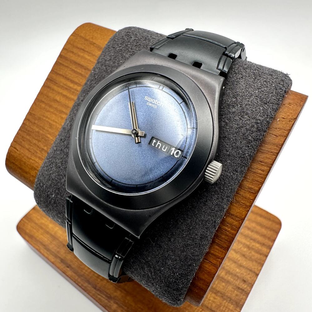Swatch Irony Black Thought YLB7000AG Black Blue Dial Quartz Analog Watch